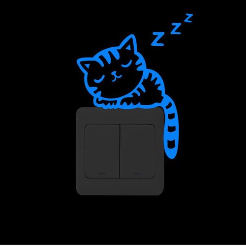 Autocollant Mural Pour Interrupteur, Bleu Fluorescent, Étoiles Féeriques, Décoration De Maison, Jouets Lumineux, Peinture De Dessin Animé, Brille Dans La Nuit, Chat