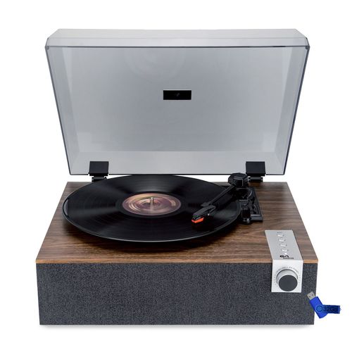 Tourne-disque Vinyle EA-PL200-WOOD - Haut-parleurs intégrés 40 watts PMPO - 33, 45 et 78 tours - Bluetooth+Clé USB 32G