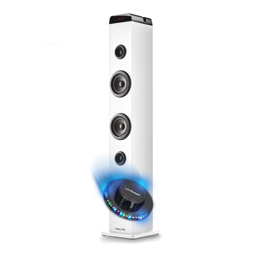 Tour de son Ngs SKYCHARMPROWHITE Puissance 50W, Appairage multiple, Bluetooth, USB, Entrée Optique, Entrée Micro, LIGHT OVNI LED