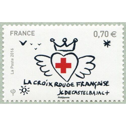 France 2016, Très Beau Timbre Neuf** Luxe Yvert 5108, Au Profit De La Croix Rouge, Coeur Ailé Et Couronné, Dessin De Jc. De Castelbajac.