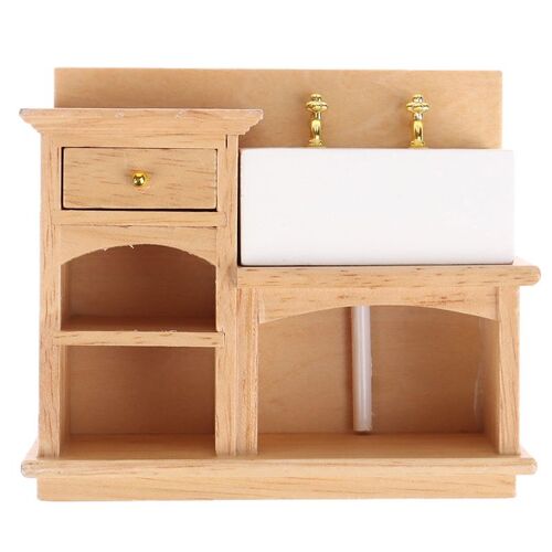 Lavabo En Bois 1/12 Avec Évier En Céramique, Meuble Miniature, Jouets Pour Maison De Poupée, Décoration De Cuisine, Salle De Bain, 1 Pièce