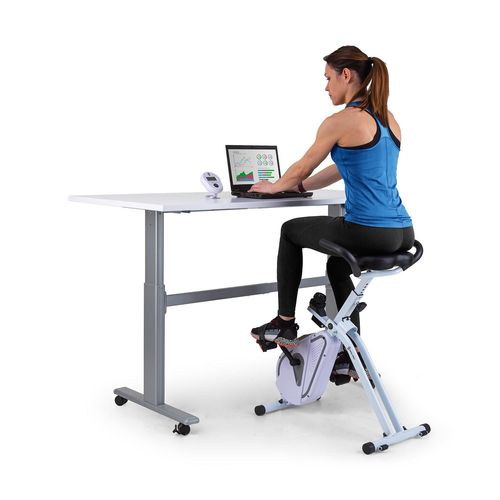 Capital Sports Azura Desk Bike Vélo D'appartement Cardio Pliable Spécial Télétravail , Volant D'inertie 7,5kg , Résistance Magnétique 8 Niveaux - Blanc