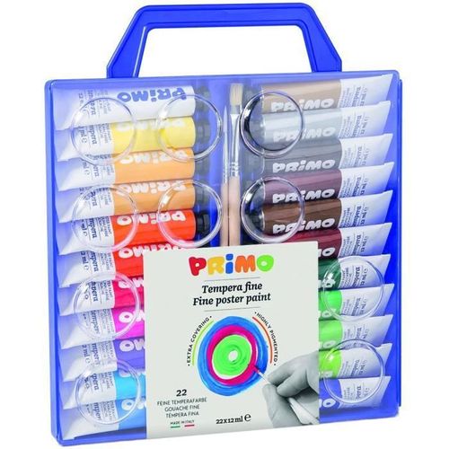 Primo 449t22va Tube De Gouache Fine 12 Ml. Mallette Avec Couvercle/Palette. 22 Couleurs.