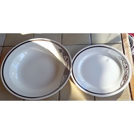 2 Assiettes Creuse Et À Dessert Vintage - Oxford Marron Et Blanc 9821-1 Brazil - 22 Et 18.6cm