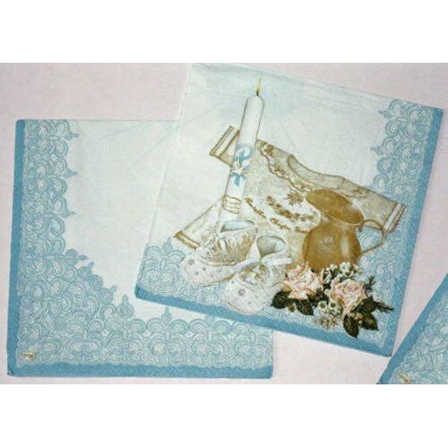 Lot De 3 Serviettes Bleues En Papier  Baptême Garçon Cérémonie