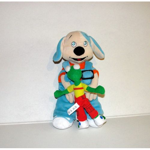 peluche doudou chien bleu orange et grenouille verte NAX et OYO de BERCHET 27 cm