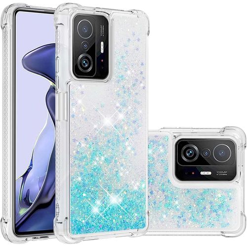 Coque Pour Xiaomi 11t Pro, Coin Airbag Antichute Sables Mouvants Coque Tpu Bumper Sparkle Case Xiaomi 11t Pro. Ybw Star Blue