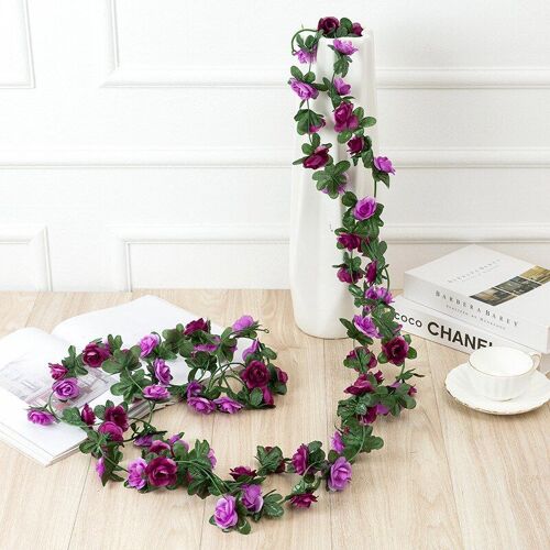 Guirlande de roses artificielles enn soie, 45 fleurs, 8 pieds, décoration de jardin pour mariage