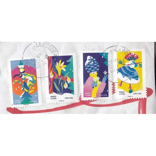 France Lettre Verte 04 Timbres Oblitérés Sur Fragment Enveloppe