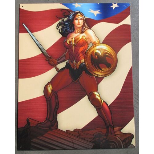 Plaque Wonder Woman Avec Son Glaive Et Bouclier 41x32cm Tole Super Heros
