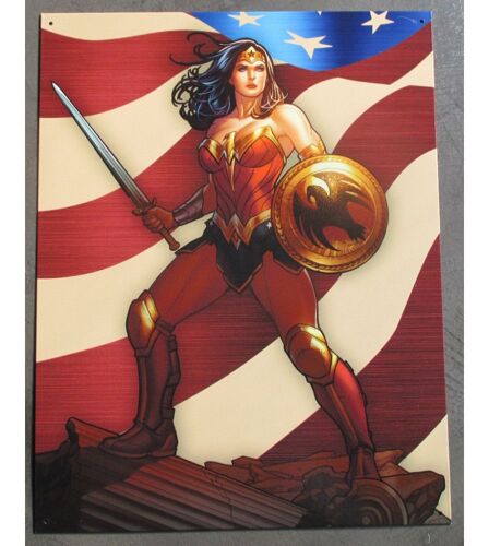 Plaque Wonder Woman Avec Son Glaive Et Bouclier 41x32cm Tole Super Heros