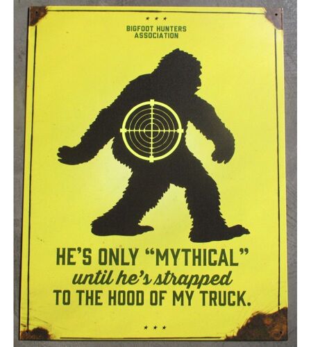 Plaque Big Foot Hunters Association Jaune 41x32 Cm Tole Humour Usa