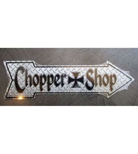 Plaque Fleche Chopper Shop 44x13cm Tole Avec Une Croix De Malte