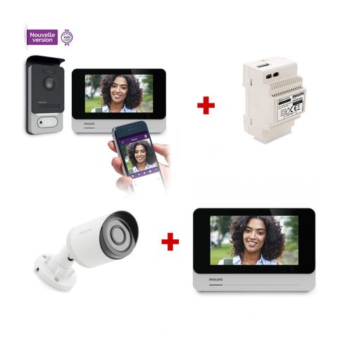 Visiophone connecté smartphone WelcomeEye Connect 2 Philips 531036 1 kit visiophone Connect 2 + 1 écran supplémentaire + 1 caméra + 1 alim Rail DIN