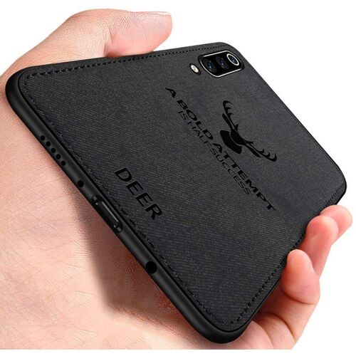 Galaxy A70 Coque, Coque Arrière En Tissu Hybride [Motif Cerf] Housse En Tpu Souple Edge Coque Etui De Protection Samsung Galaxy A70 Noir