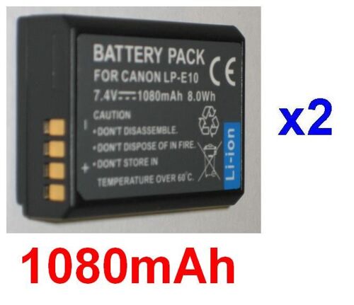 Pack de 2 Batteries Pour CANON LP-E10 LPE10 EOS 1100D, Digital Rebel T3, Kiss X50 **1080mAh**