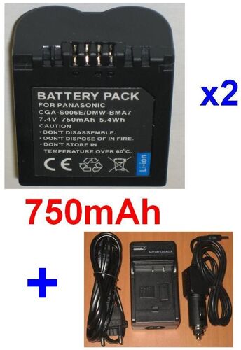 Chargeur + 2 Batteries Pour PANASONIC CGA-S006 CGA-S006E CGA-S006E/ 1B, CGR-S006 CGR-S006A/ 1B