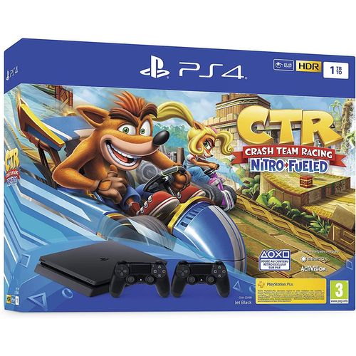 Sony Playstation 4 Slim 1 To + 2 Manettes Sans Fil Dualshock 4 V2 + Jeu Crash Team Racing