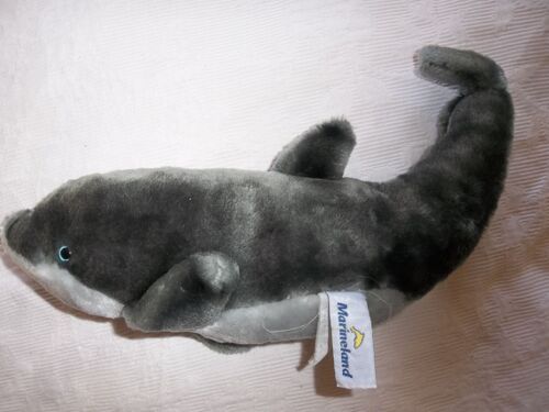 Doudou Dauphin En Peluche Gris Aux Yeux Bleus Marineland 37 Cm