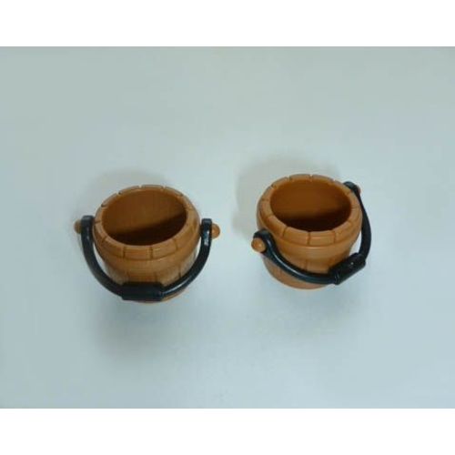 Lot De 2 Seaux En Bois Marron # Château Chevaliers Moyen Age Ferme Pirates Ou Romains Pièce Accessoire Playmobil