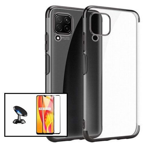 Kit Film de Verre Trempé 5D à Couverture Complète + Coque SlimArmor + Support Magnétique de Voiture pour Samsung Galaxy A12 Nacho - Noir