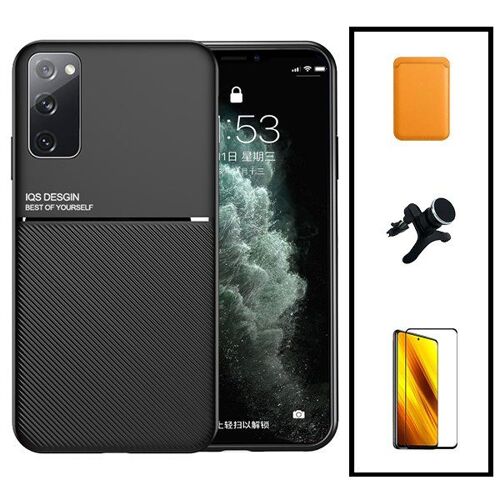 Kit Coque Magnétique Lux + Portefeuille Magnétique Orange + 5D Full Cover + Support Magnétique Renforcé pour Samsung Galaxy S20+