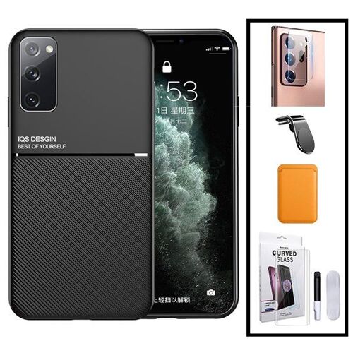 Kit Coque Magnétique Lux + Portefeuille Magnétique Orange + Verre Trempé Nano Incurvé UV + Film Caméra Arrière + Support Magnétique L pour Samsung Galaxy S20+