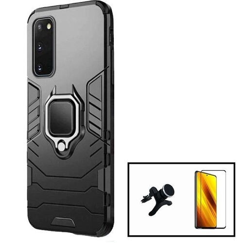 Kit Film Verre Trempé 5D Full Cover + Coque 3X1 Military Defender + Support Magnétique de Voiture Renforcé pour Samsung Galaxy S20 FE 2022 - Noir