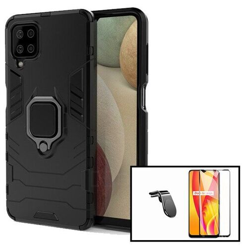Kit Film De Verre Trempé 5d À Couverture Complète + Coque Protection Militaire Anti-Impact + Support Magnétique De Voiture Pour Samsung Galaxy A12 Nacho