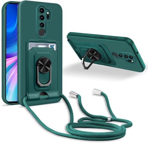 Coque Cordon de Collier Xiaomi Redmi Note 8 Pro, 360¡ãAnneau Support Fente Carte de la Case-Vert