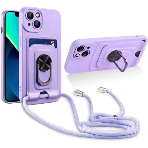 Coque Cordon De Collier Xiaomi Redmi 9c/Redmi 9c Nfc, 360¡Ãanneau Support Fente Carte De La Case-Pourpre