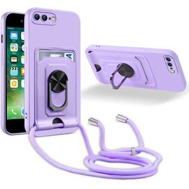 Coque Cordon De Collier Iphone 7 Plus/Iphone 8 Plus, 360¡Ãanneau Support Fente Carte De La Case-Pourpre