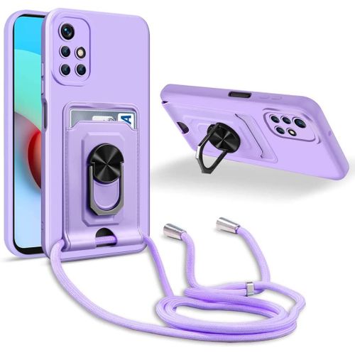 Coque Cordon De Collier Xiaomi Redmi 10/Redmi 10 Prime, 360¡Ãanneau Support Fente Carte De La Case-Pourpre