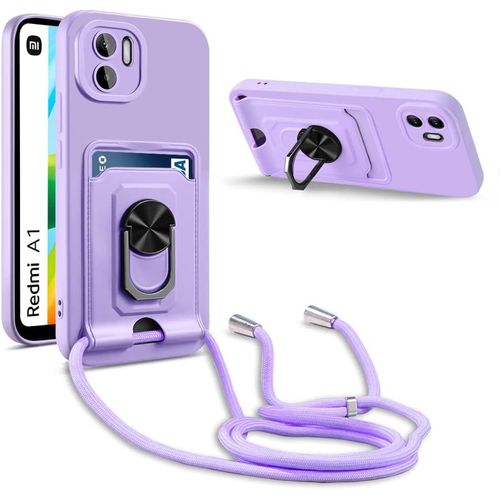 Coque Cordon De Collier Xiaomi Redmi A1, 360¡Ãanneau Support Fente Carte De La Case-Pourpre