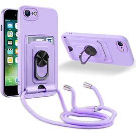 Coque Cordon De Collier Iphone 8/7/6/6s/Se 2020, 360¡Ãanneau Support Fente Carte De La Case-Pourpre