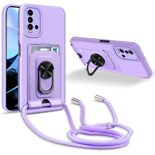 Coque Cordon De Collier Xiaomi Redmi Note9 4g/Redmi 9t/9 Power, 360¡Ãanneau Support Fente Carte De La Case-Pourpre