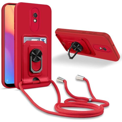 Coque Cordon De Collier Xiaomi Redmi 8a, 360¡Ãanneau Support Fente Carte De La Case-Rouge