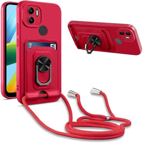 Coque Cordon De Collier Xiaomi Redmi A1 Plus/Redmi A1+, 360¡Ãanneau Support Fente Carte De La Case-Rouge