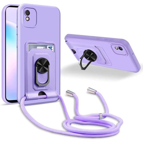 Coque Cordon De Collier Xiaomi Redmi 9a/Redmi 9at/Redmi 9i, 360¡Ãanneau Support Fente Carte De La Case-Pourpre