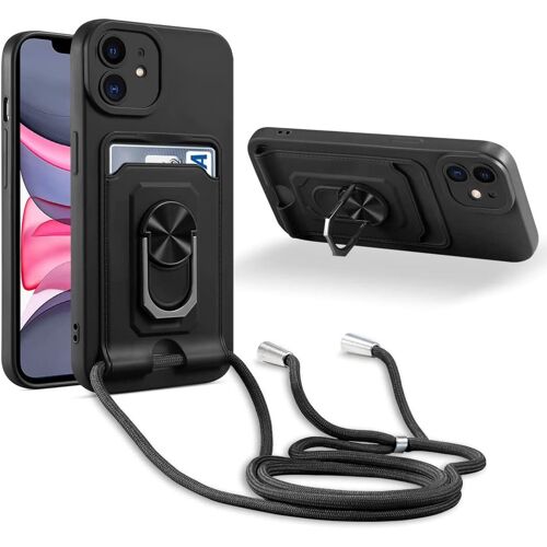 Coque Cordon de Collier iPhone 11, 360¡ãAnneau Support Fente Carte de la Case-Noir