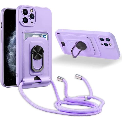 Coque Cordon de Collier iPhone 11 Pro Max, 360¡ãAnneau Support Fente Carte de la Case-Pourpre