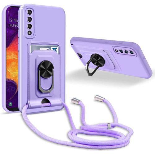 Coque Cordon De Collier Samsung Galaxy A50/A30s/A50s, 360¡Ãanneau Support Fente Carte De La Case-Pourpre
