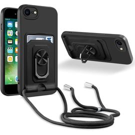 Coque Cordon De Collier Iphone 8/7/6/6s/Se 2020, 360¡Ãanneau Support Fente Carte De La Case-Noir