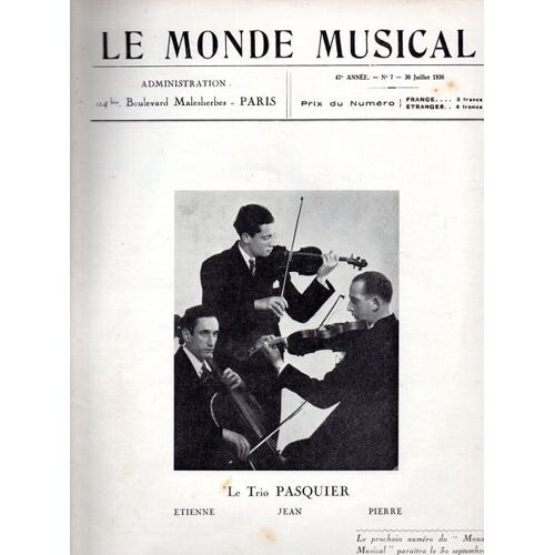 Le Monde Musical 7  30 Juillet 1936