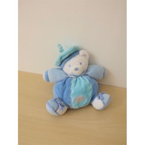 Doudou Ours Boule Blanc Bleu Poisson Kaloo