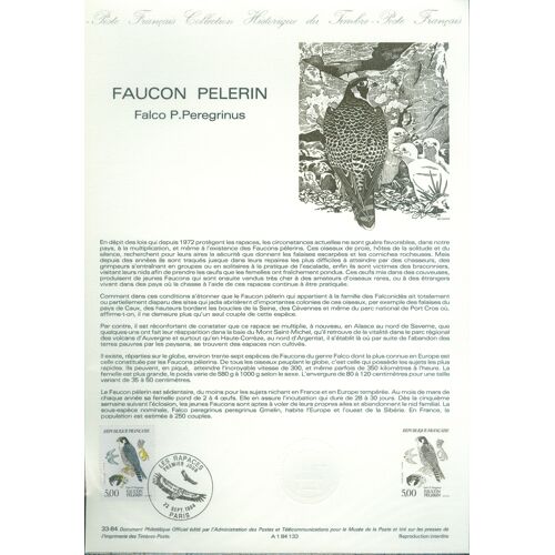 France 1984 - Document Philatélique - 4 Documents Sur Les Rapaces - Gypaete Barbu - Circaete Jean-Le-Blanc - Epervier D'europe - Faucon Pelerin - 30-84 31-84 32-84 33-84