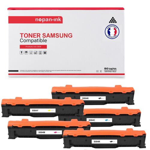 5 Toner pour SAMSUNG CLT-504S ELS Black x2 + Cyan + Magenta + Jaune BK:2500 CMY:1800 Pages avec Samsung CLP-410 Series Samsung CLP-415 N Samsung CLP-415 N Premium Line Samsung CLP-415 NW Samsung CLX-4