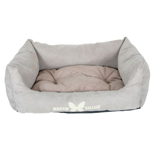 Martin-Sellier - Corbeille Domino Pour Chien - Suédine Taupe & Crème (50cm X 38cm)