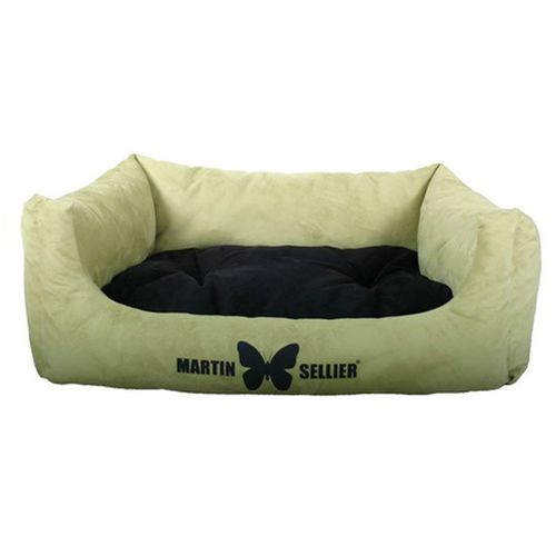 Martin-Sellier - Corbeille Domino Pour Chien & Chat - Suédine Vert & Chocolat (60cm X 45cm)