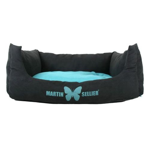 Martin-Sellier - Corbeille Domino Pour Chien - Suédine Gris & Bleu (70cm X 60cm)